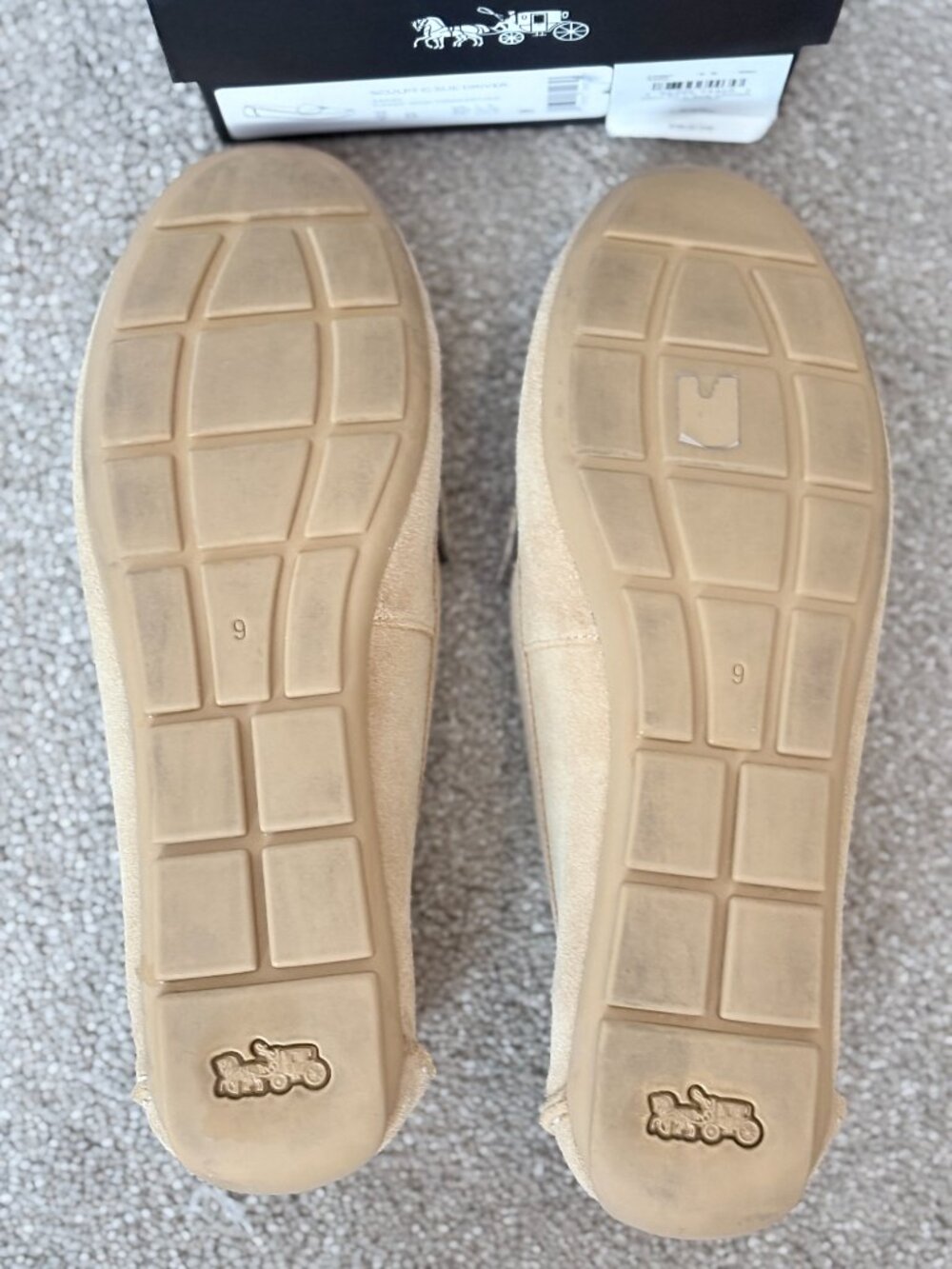 Open Full Size Image COACH Sculpted C Suede Driver Loafers-Sand Suede Sz9 - Picture 3 of 4